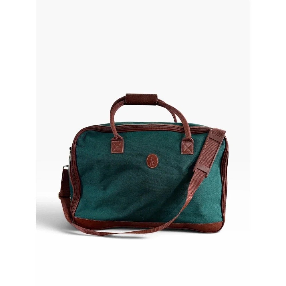 VTG Ralph Lauren Large Travel Shoulder Duffel Bag Classic Green & Brown NEW